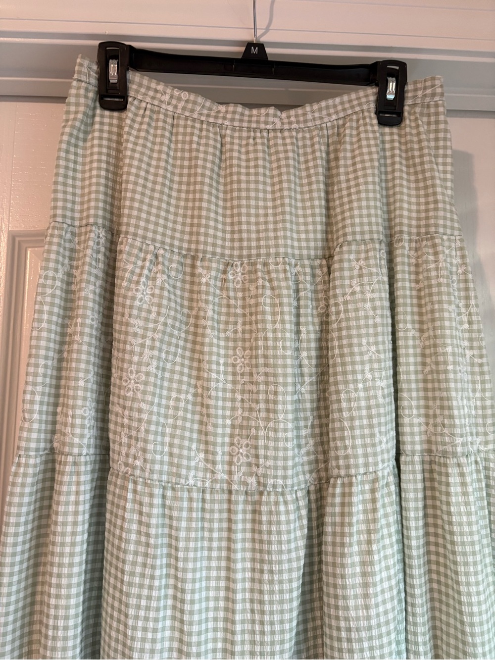 Altar'd State Mint Gingham Tiered Maxi Skirt - Picture 2 of 5